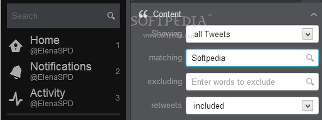 Showing the TweetDeck content filters